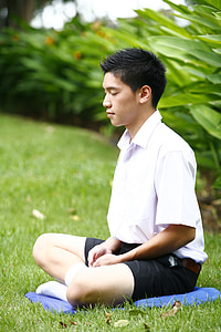Meditácia, budhistické, chlapec, meditovať, Wat, chrám, budhizmus