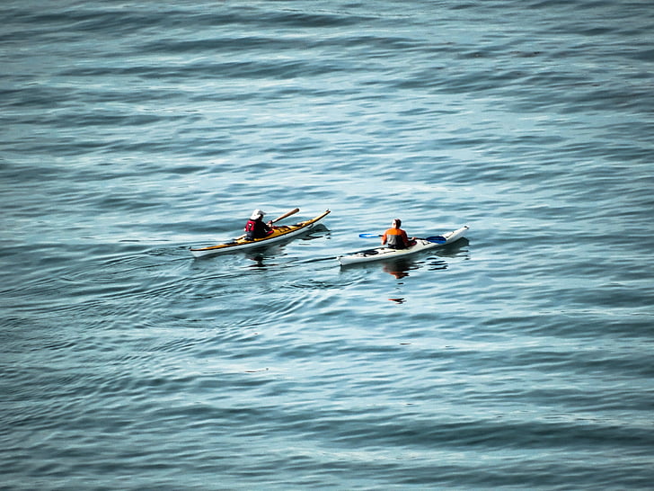 canoe, couple, sea, rowing, lake