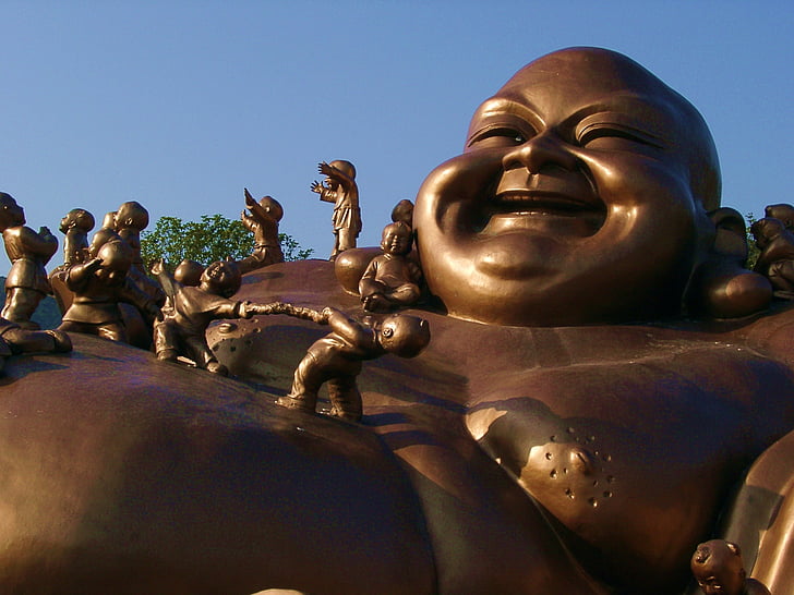 statuete bronz, Buddha, พระ, zâmbet, măsură, Budism, arta