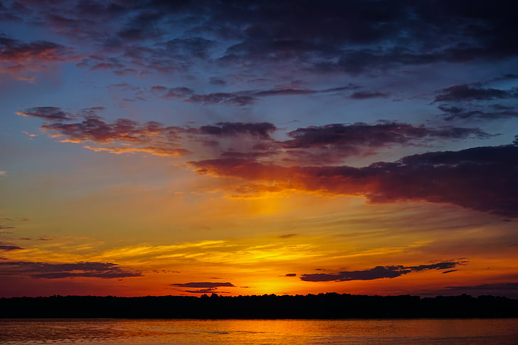 solnedgang, Lake, landskapet, fargerike, natur