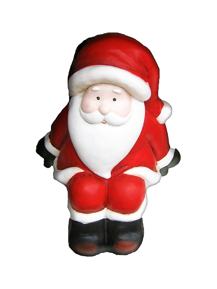 Santa claus, figur, sidder, rød, keramik, isoleret, jul