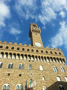 Флоренция, синьо, небе, празници, хора, архитектура, кула
