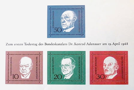 Adenauer, pul, ölüm tarihi, 1968, blok, Federal Cumhuriyeti, Almanya