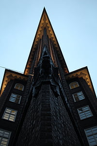 Hamburg, hoone, Suurepärane, arhitektuur, Chilehaus, pilvelõhkuja, väikese nurga all view