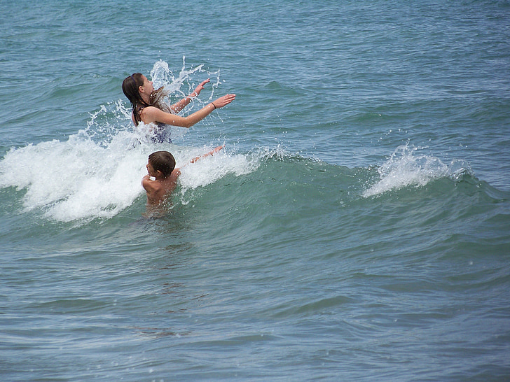 Playa, ondas, agua, niños, Splash