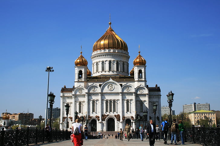 Cathédrale, orthodoxe russe, religion, architecture, touristes, passerelle pour piétons, traversant la rivière Moskova