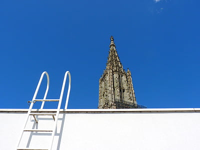 Ulmer Münster, Gebäude, Kirche, Kopf, Blau, Himmel, Architektur