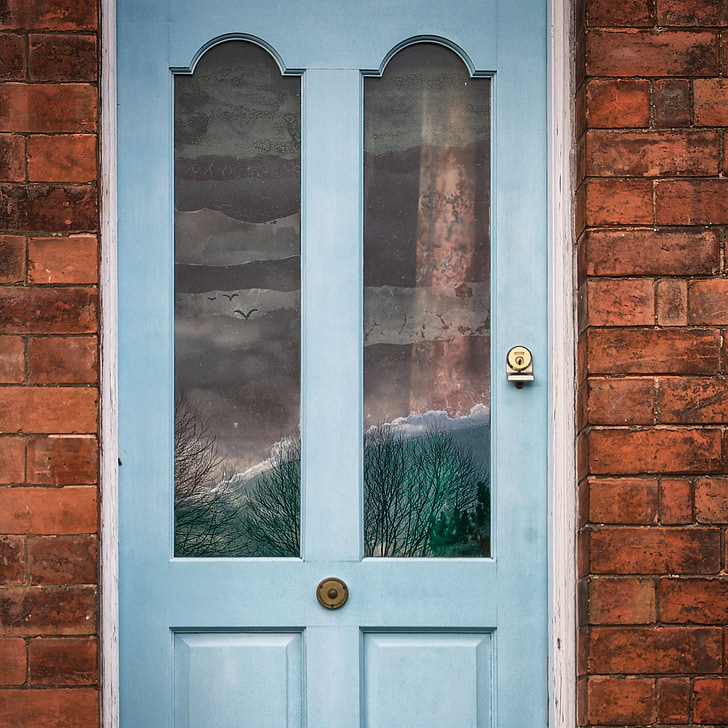 døren, England, gamle, blå, arkitektur, monument, historie