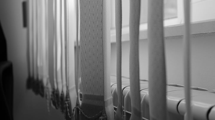 black-and-white, close-up, depth of field, window, window blinds