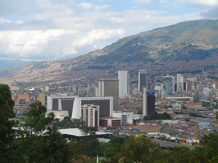 Medellín, Colombia, panoramisch, het platform, skyline, stad, stadsgezicht