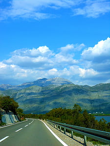 yol, dağ, Arnavutluk, gökyüzü, bulutlar