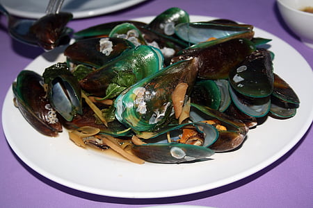 musslor, äta thai, Asiatiska mussla maträtt, mat, plattan, fisk och skaldjur, Gourmet