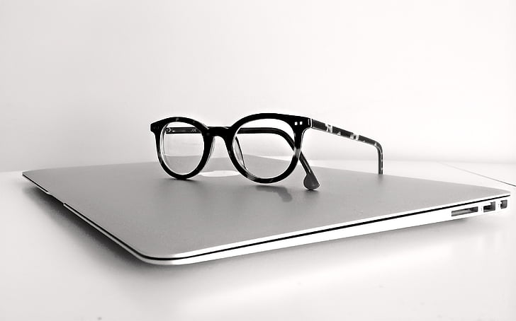 apple, computer, eyeglasses, eyewear, laptop, macbook, technology