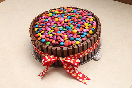 bolo, aniversário, pedras preciosas, chocolate, bolo de aniversário, festa, aniversário