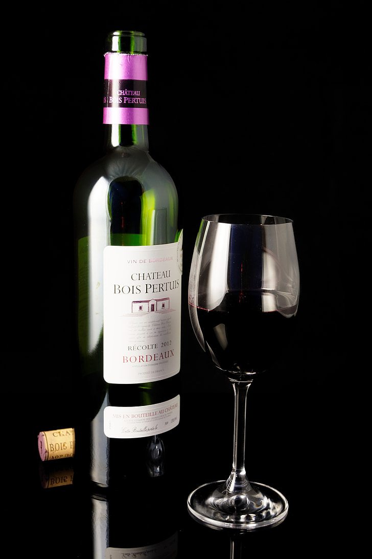 vino, kozarec vina, rdeče vino, alkohol, Bordeaux, grozdje, steklenica za vino