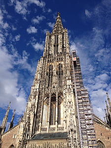 Kościół, Katedra w Ulm, budynek, Wieża, Ulm, Münster, Architektura