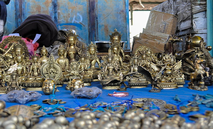 dioses, iconos, Mongolia, tradicional, mercado, mercado abierto, budismo