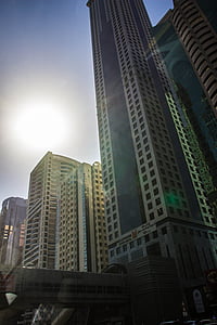스카이 스크 래퍼, 고층 빌딩, 스카이 라인, 두바이, 큰 도시, 창, 유리