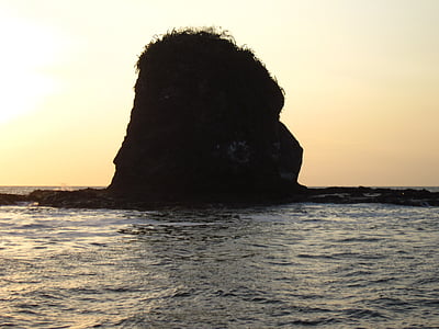 Ostrov, vysoký, opustené, Rocky, silueta, more, Kostarika