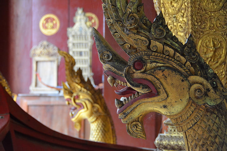 Laos, Luang prabang, Tempel, draak, het platform, Azië, Thailand