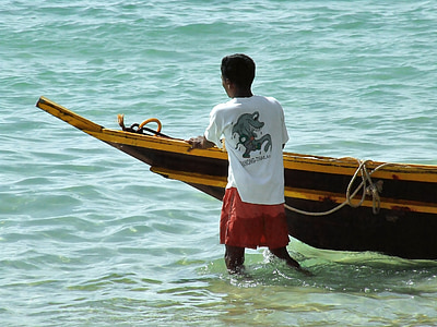 Thaï, pêche, bateau, personne, garçon, mâle, Thaïlande