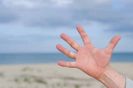 ръка, море, плаж, ваканция, човешка ръка, човешкото тяло част, посочвайки