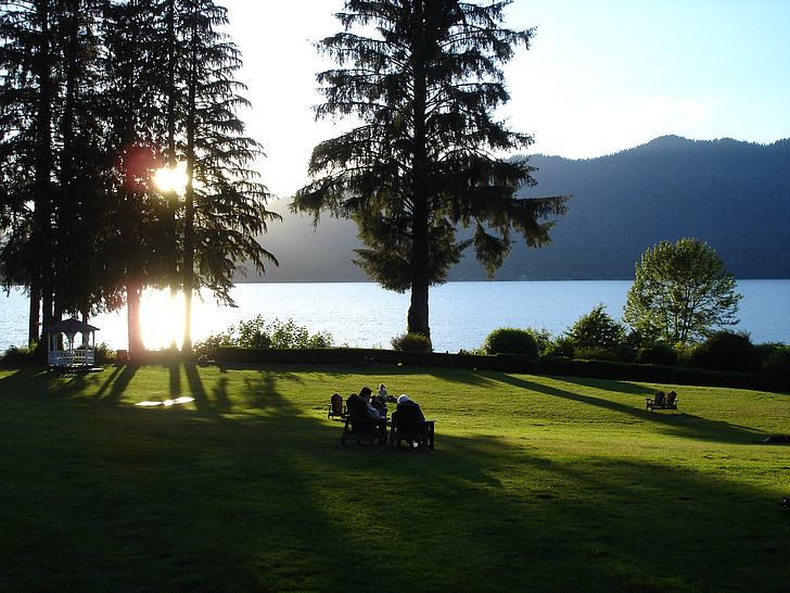 Lago quinault, Lake quinault lodge, natura, acqua, Laghi, vista, paesaggio