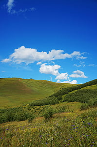 허베이 fengning bashang 초원, 푸른 하늘, 흰 구름, 산