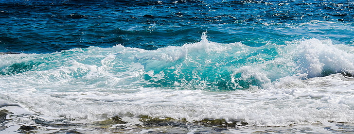gelombang, busa, semprot, laut, biru, Pantai, Splash