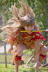 child, girl, indians, play, blond, long hair, out
