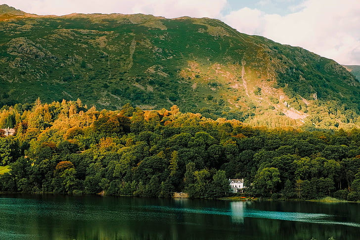 Grasmere, Anglia, Wielkiej Brytanii, góry, upadek, jesień, kolorowe