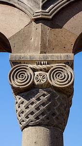 kolonnas, ornament, kapitāls, drupas, vēsturisko, arhitektūra, baznīca