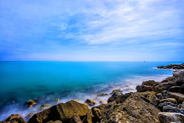 platja, Costa de penya-segat, Costa, horitzó, illa, paisatge, natural