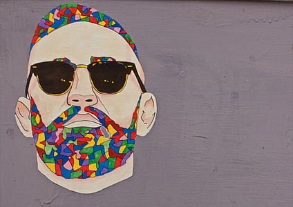 man, wearing, sunglasses, assorted, color, hair, artwork