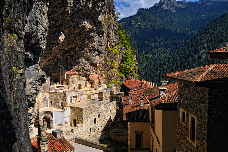 architecture, buildings, houses, landscape, mountain, outdoors, town