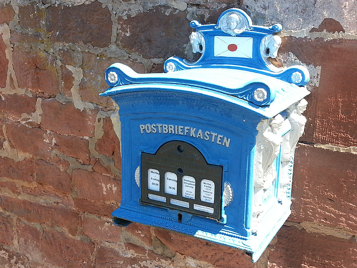 cassetta postale, Inserisci, blu, parete, vecchio, in muratura, storicamente