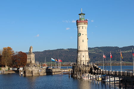 Bodeni järv, Lindau, sadama sissesõidutee, hoone välisilme, ehitatud struktuur, arhitektuur, Lighthouse