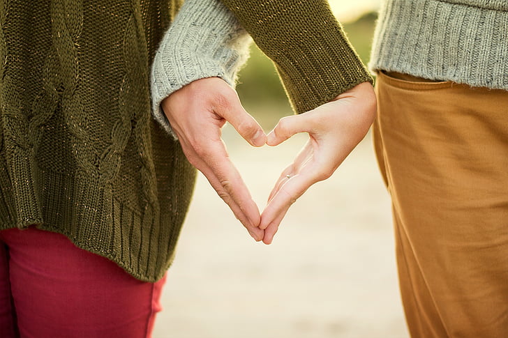 couple, hand sign, hands, heart, love, people, sweater