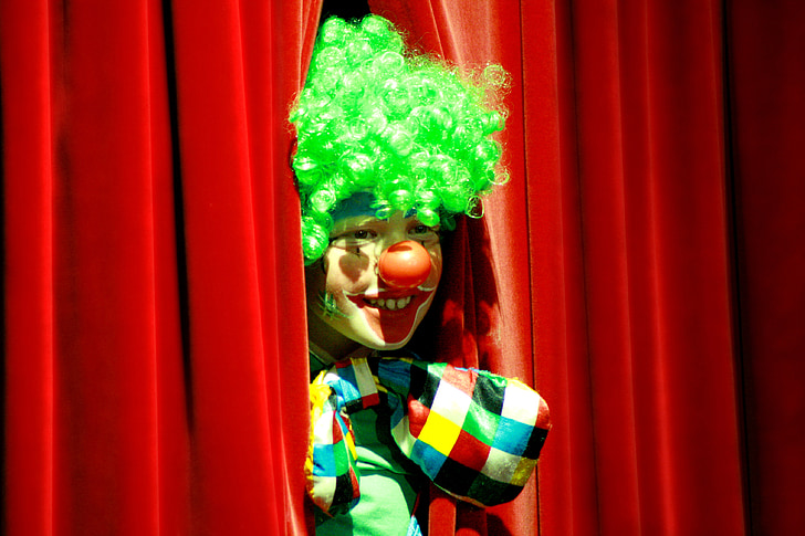 klaun, zblízka, zábava, tvár, osoba, napodobňujú
