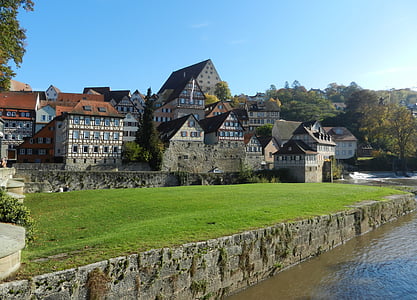 Schwäbisch hall, abad pertengahan, fachwerkhäuser, secara historis, pemandangan kota, kota tua, truss