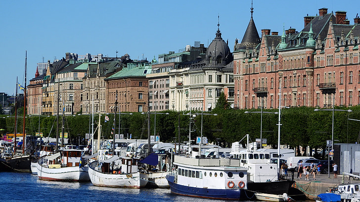 loď, Bay, Port, Švédsko, Stockholm, historické, centrum