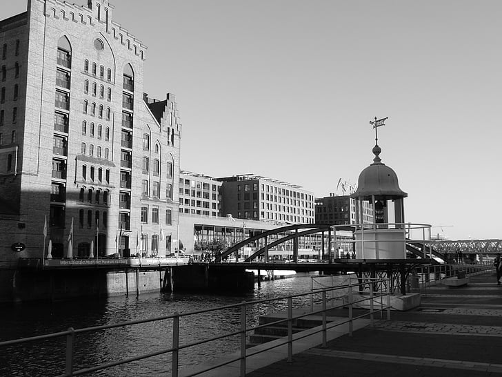 Hamburg, Speicherstadt, vatten, byggnad, tegel, gamla speicherstadt, arkitektur