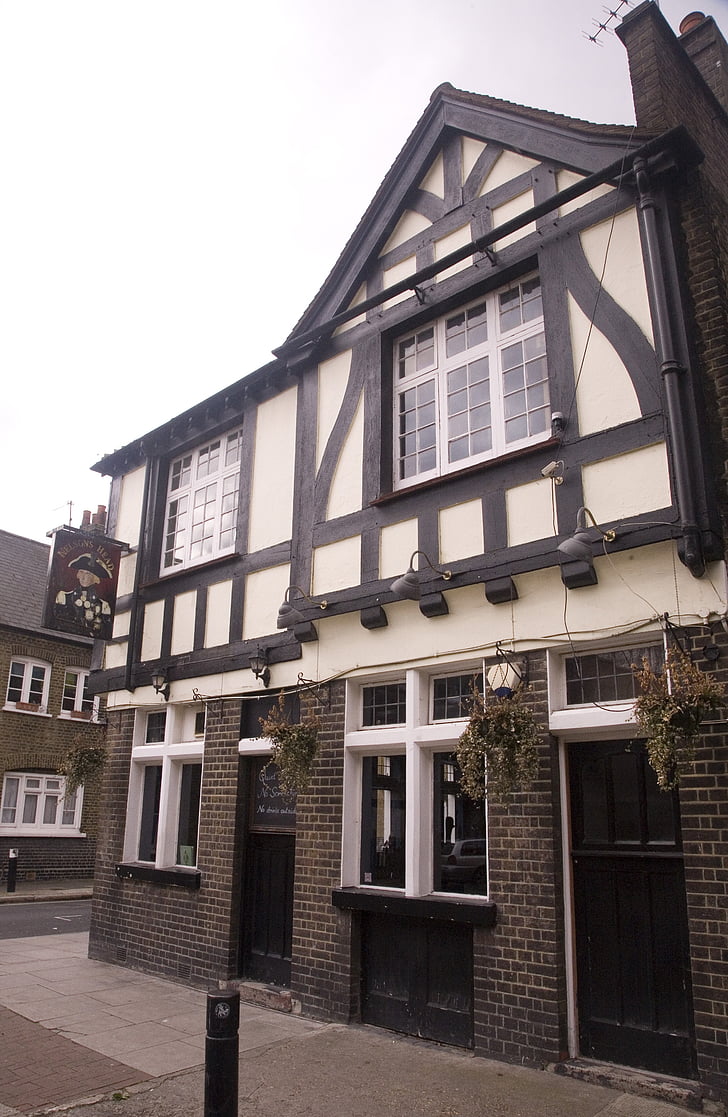 Pub, Angielski, budynek, stary, historyczne, Tudor, tradycyjne