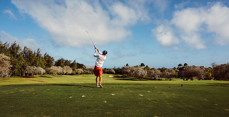 clouds, golf, golf course, golfer, hobby, man, outdoors