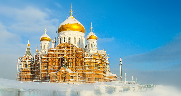 Ρωσία, Χειμώνας, κρύο, χιόνι, παγετός, κατεψυγμένα, Εκκλησία