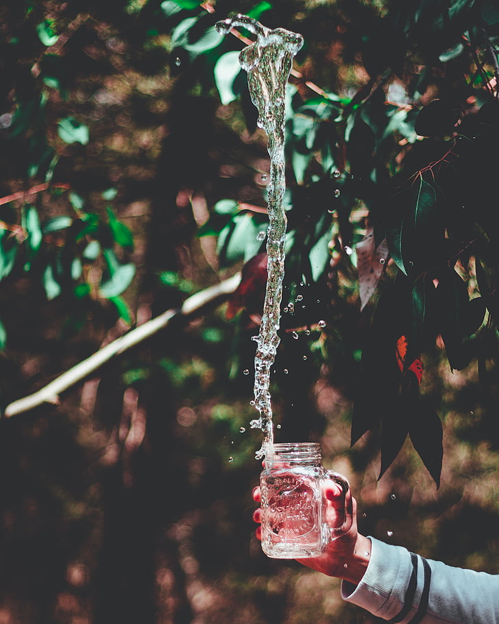 glass, jar, container, water, drink, bokeh, blur