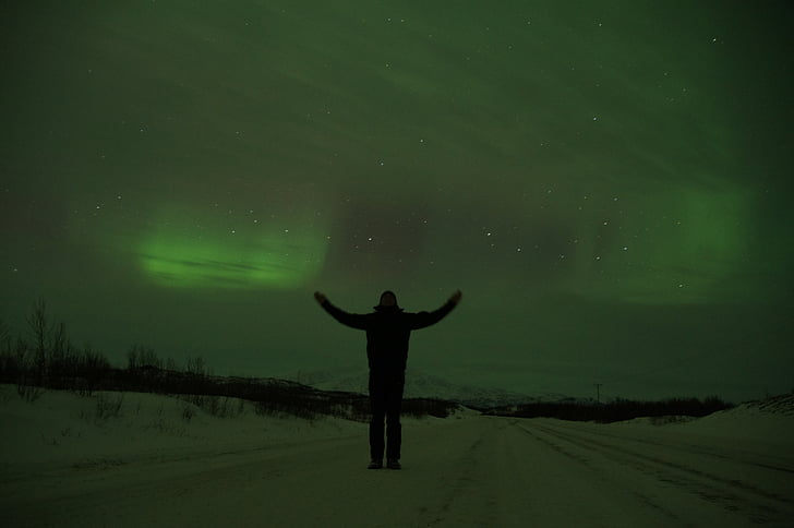 északi fény, Svédország, Lappföld, Aurora borealis, szerint az északi fény, szegény, csillagos ég