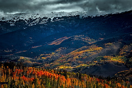Rocky mountains, Colorado, Rockies, sneeuw, hemel, wolken, vallei
