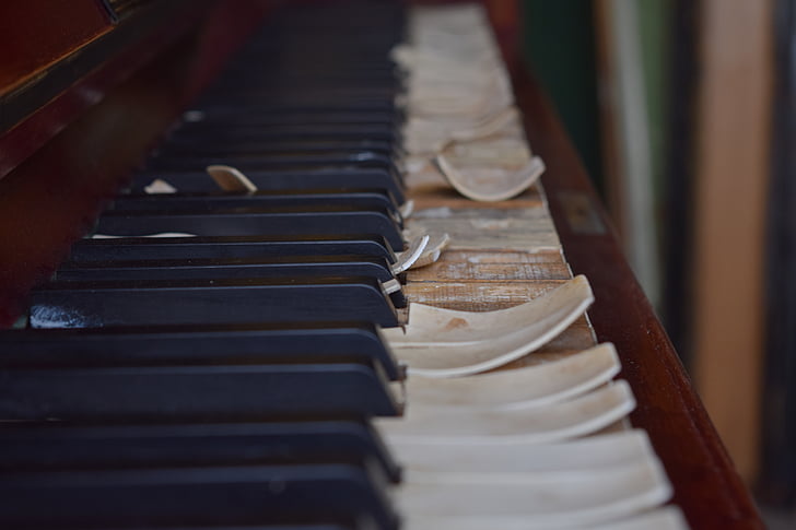 piano, pianos droits, cassé, vieux, antique