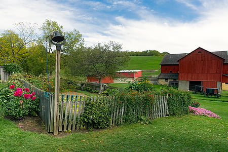 Bauernhof, Ohio, Amish, Himmel, Wolken, Garten, Blumen